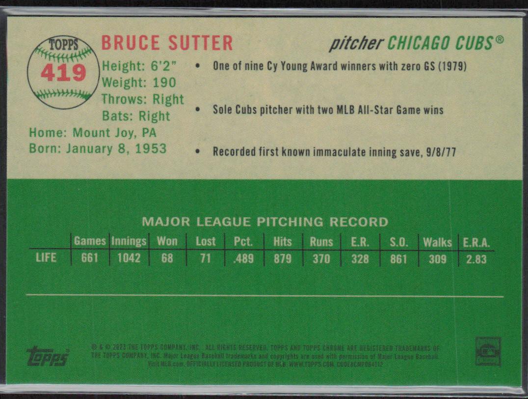 Bruce Sutter 2023 Topps Chrome Platinum #419 Gold Refractor  /50