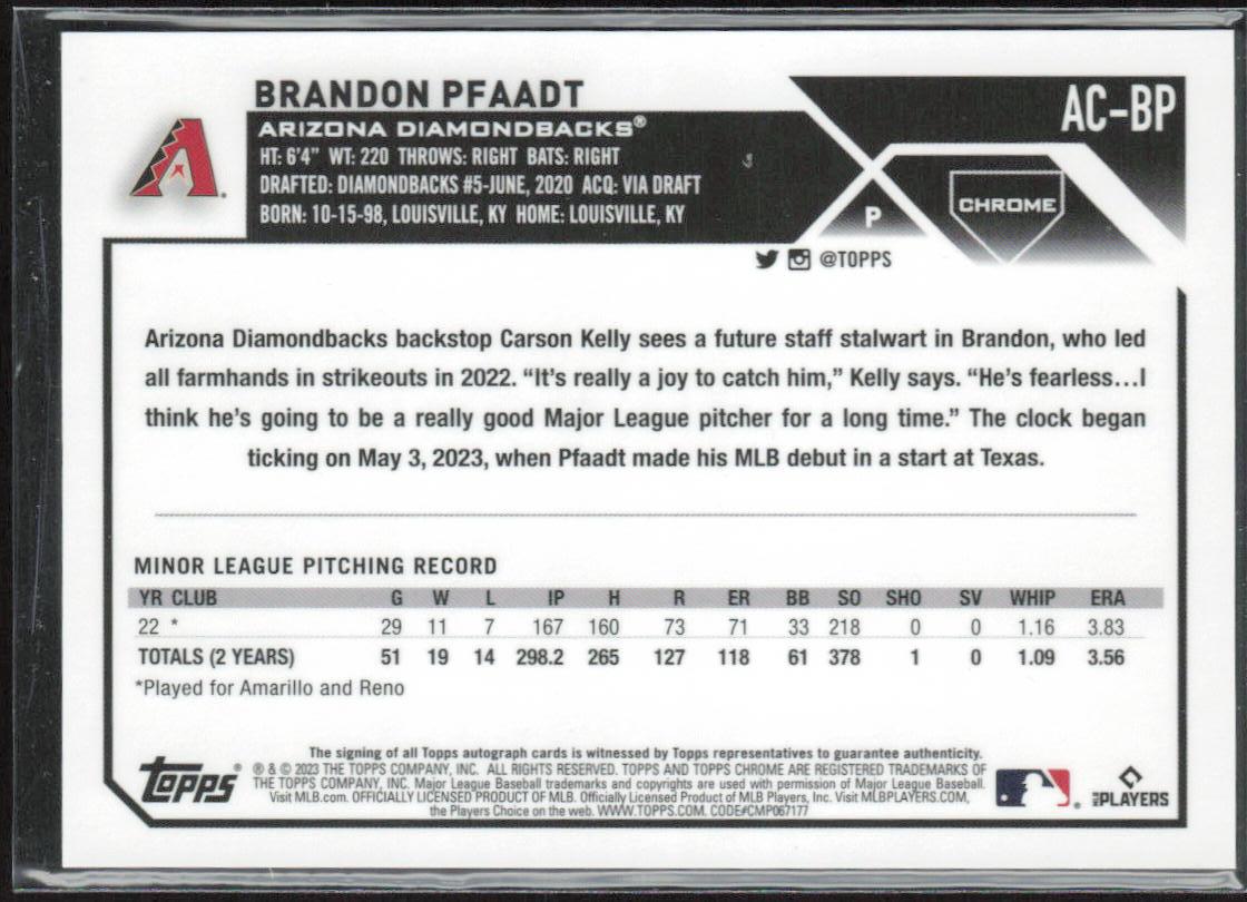 Brandon Pfaadt 2023 Topps Chrome Update #AC-BP Autographs