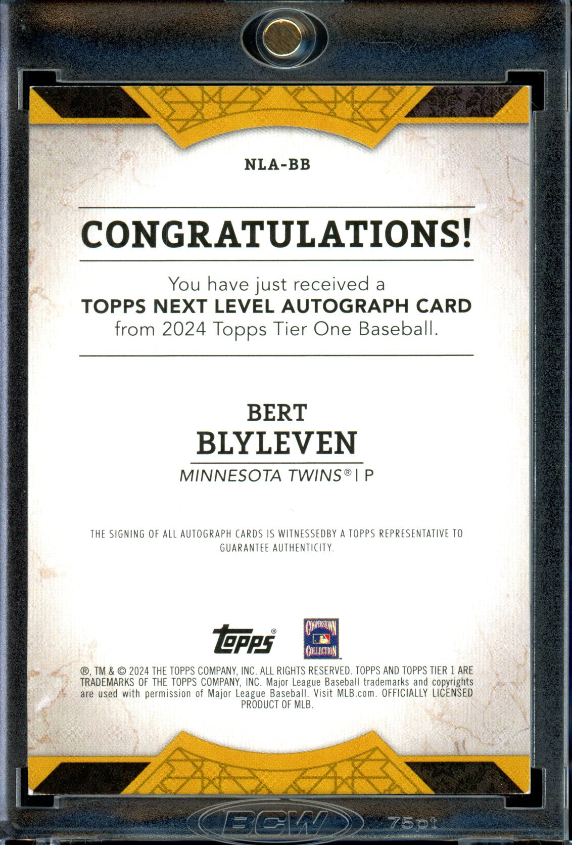 Bert Blyleven 2024 Topps Tier One Auto /199 Purple Parallel Twins HOF