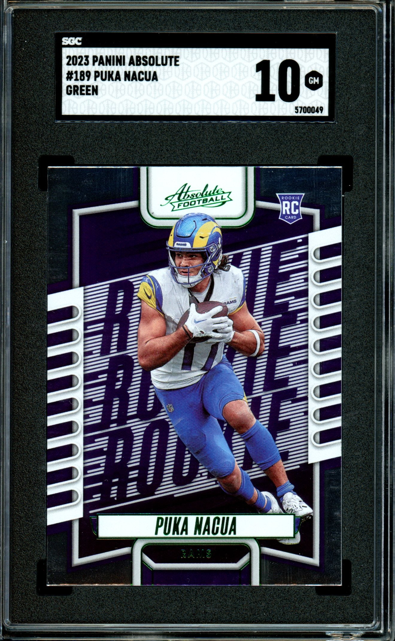 Puka Nacua 2023 Panini Absolute #189 Green SGC 10