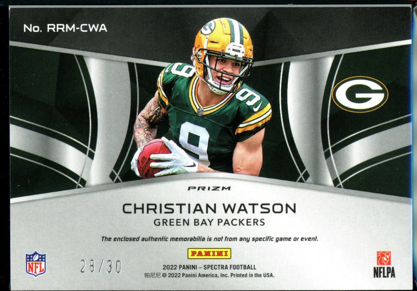 Christian Watson 2022 Panini Spectra #RRM-CWA Rising Rookie Neon Blue /30