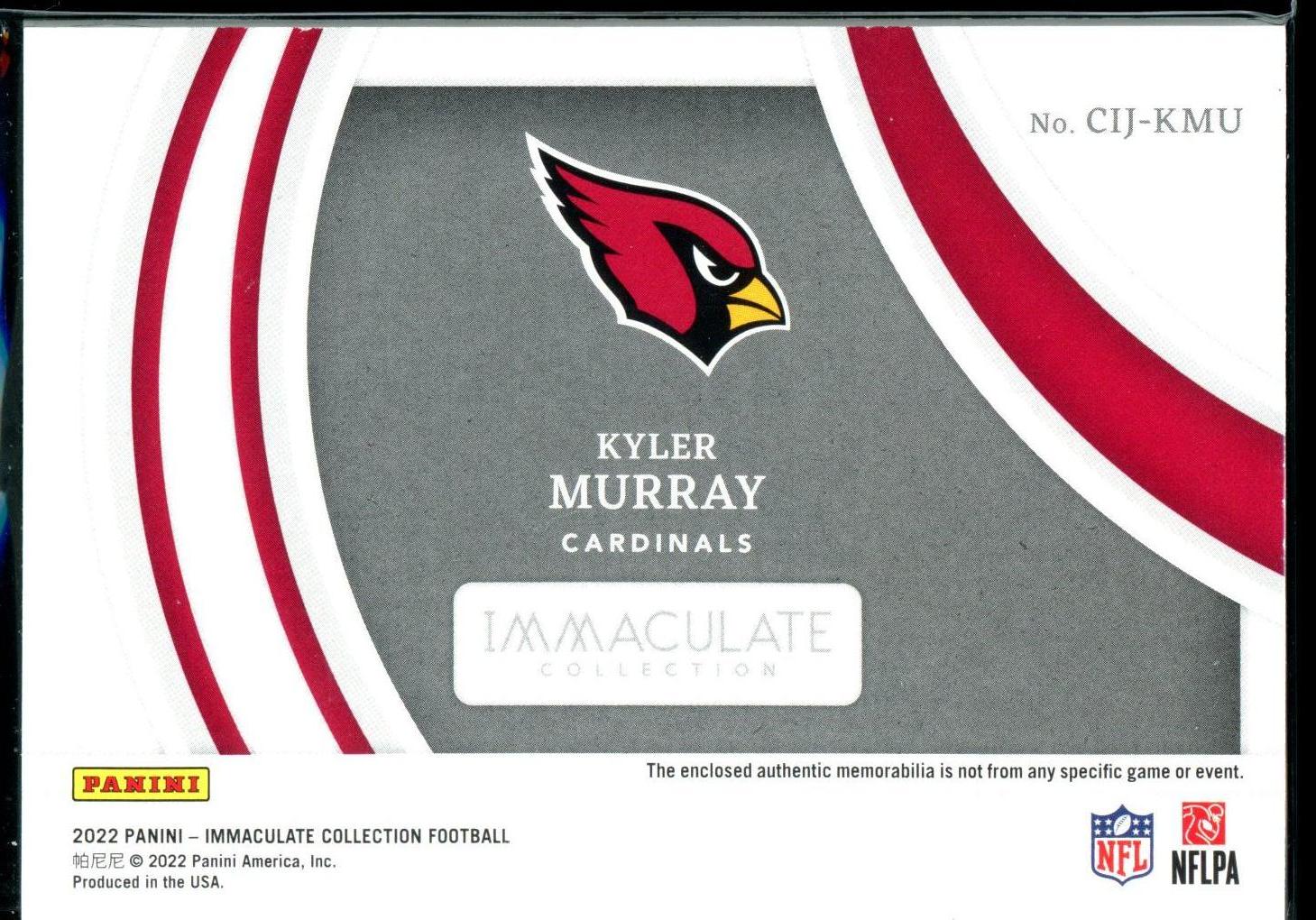 Kyler Murray 2022 Panini Immaculate #CIJ-KMU Clearly Immaculate Jerseys /99