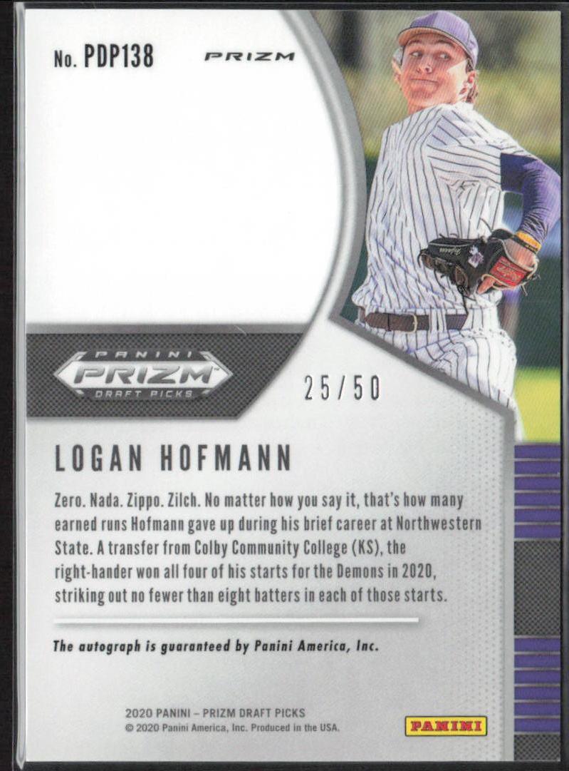 Logan Hofmann 2020 Prizm Draft Picks #PDP138  Auto White Donut Circles /50