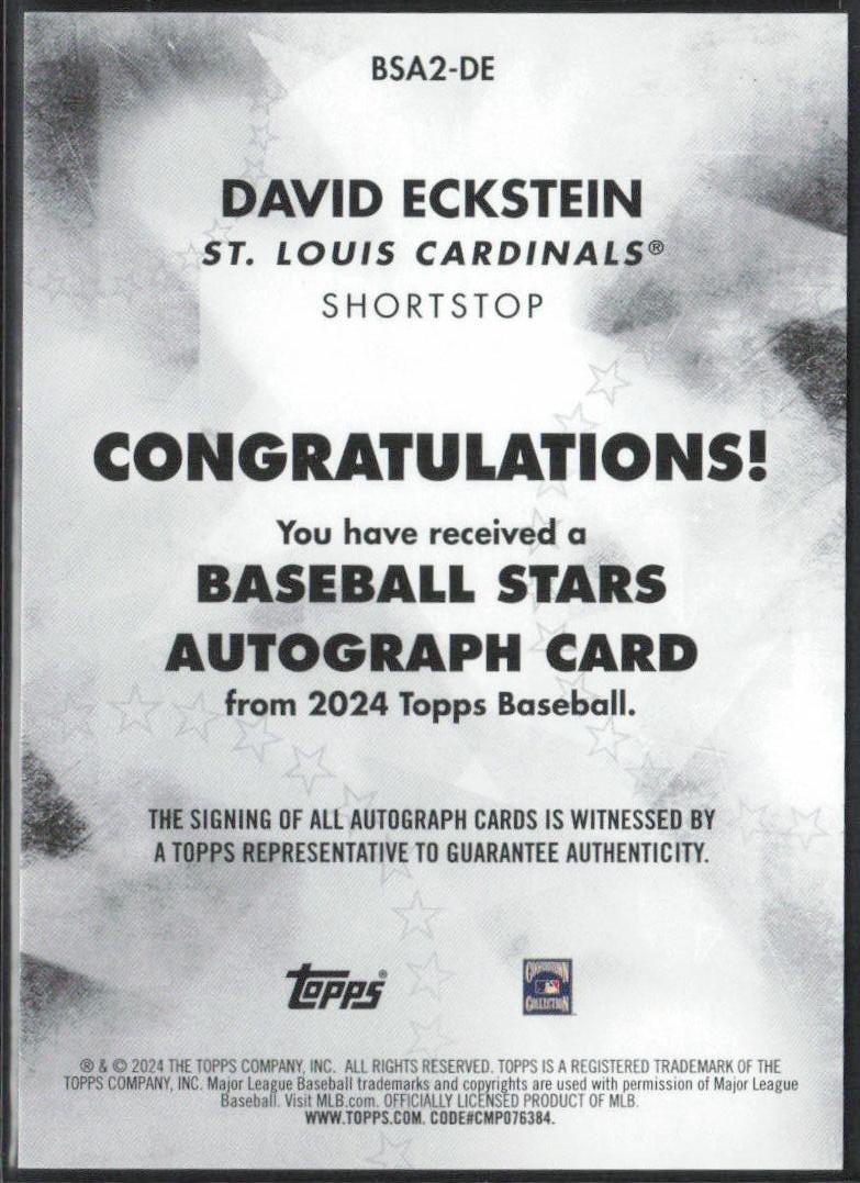 David Eckstein 2024 Topps #BSA2-DE Baseball Stars Autographs (Series Two)