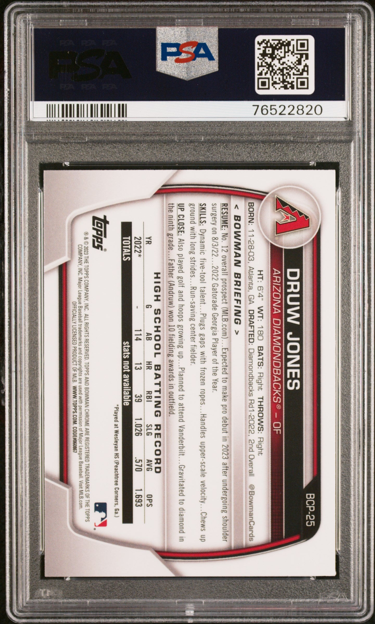 Druw Jones 2023 Bowman Mega Box Chrome #25 Chrome PSA 9