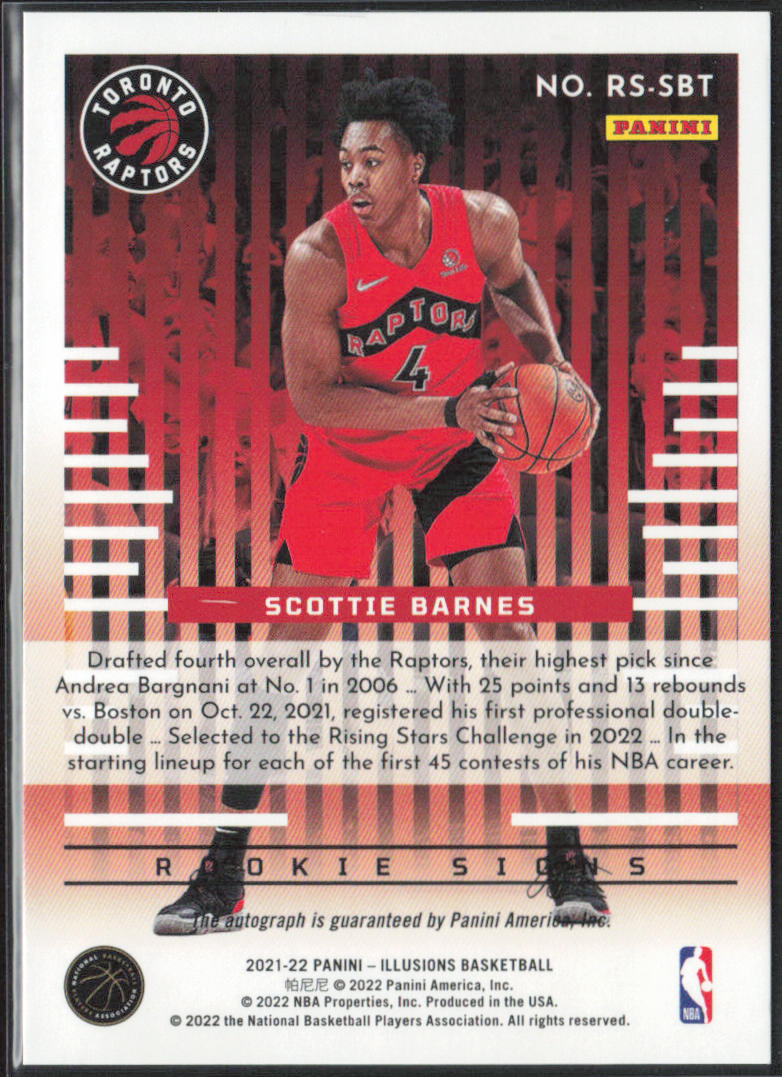 Scottie Barnes 2021-22 Panini Illusions #RS-SBT Rookie Signs Emerald #/25