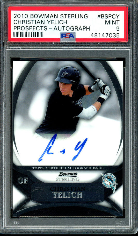 Christian Yelich 2010 Bowman Sterling #BSP-CY Prospect Autographs PSA 9