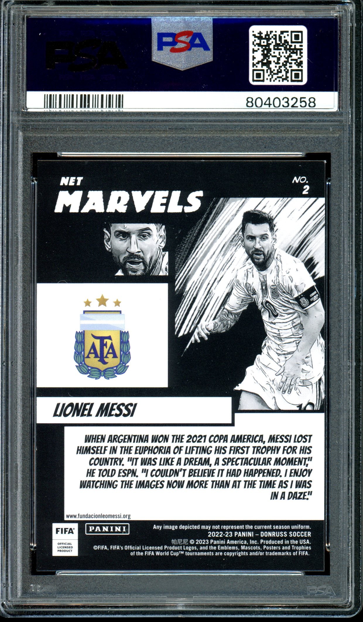 Lionel Messi 2022-23 Donruss #2 Net Marvels Silver PSA 9