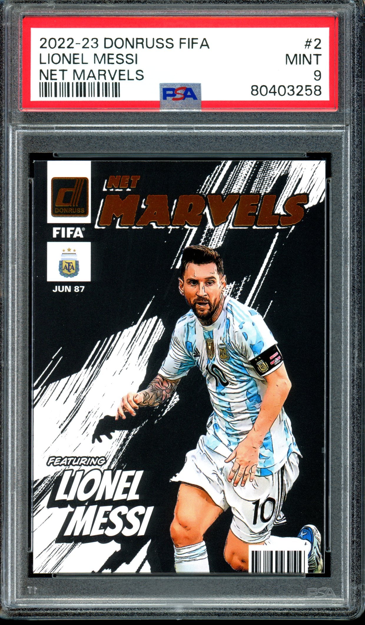 Lionel Messi 2022-23 Donruss #2 Net Marvels Silver PSA 9