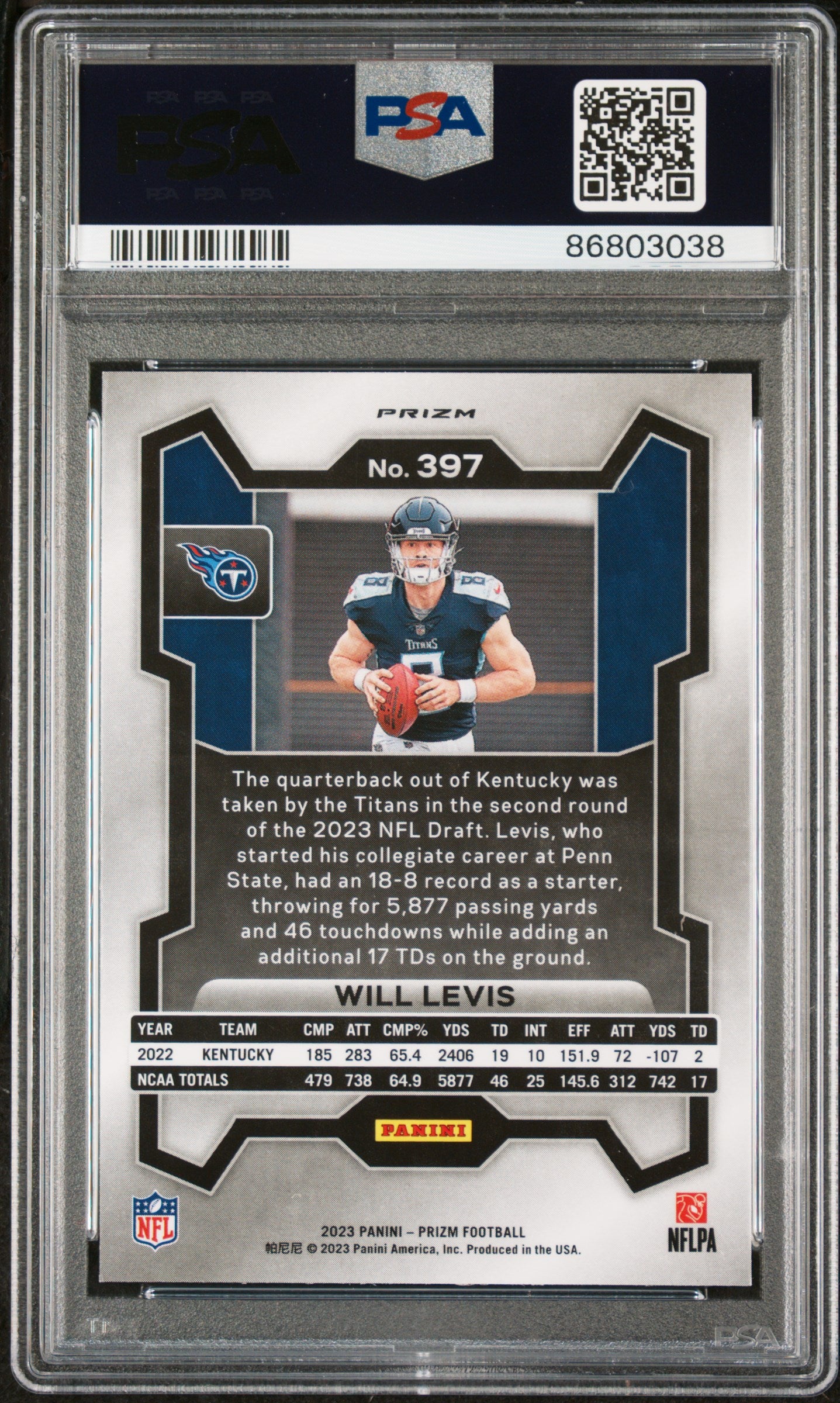 Will Levis 2023 Panini Prizm #397 Lazer Prizm PSA 9