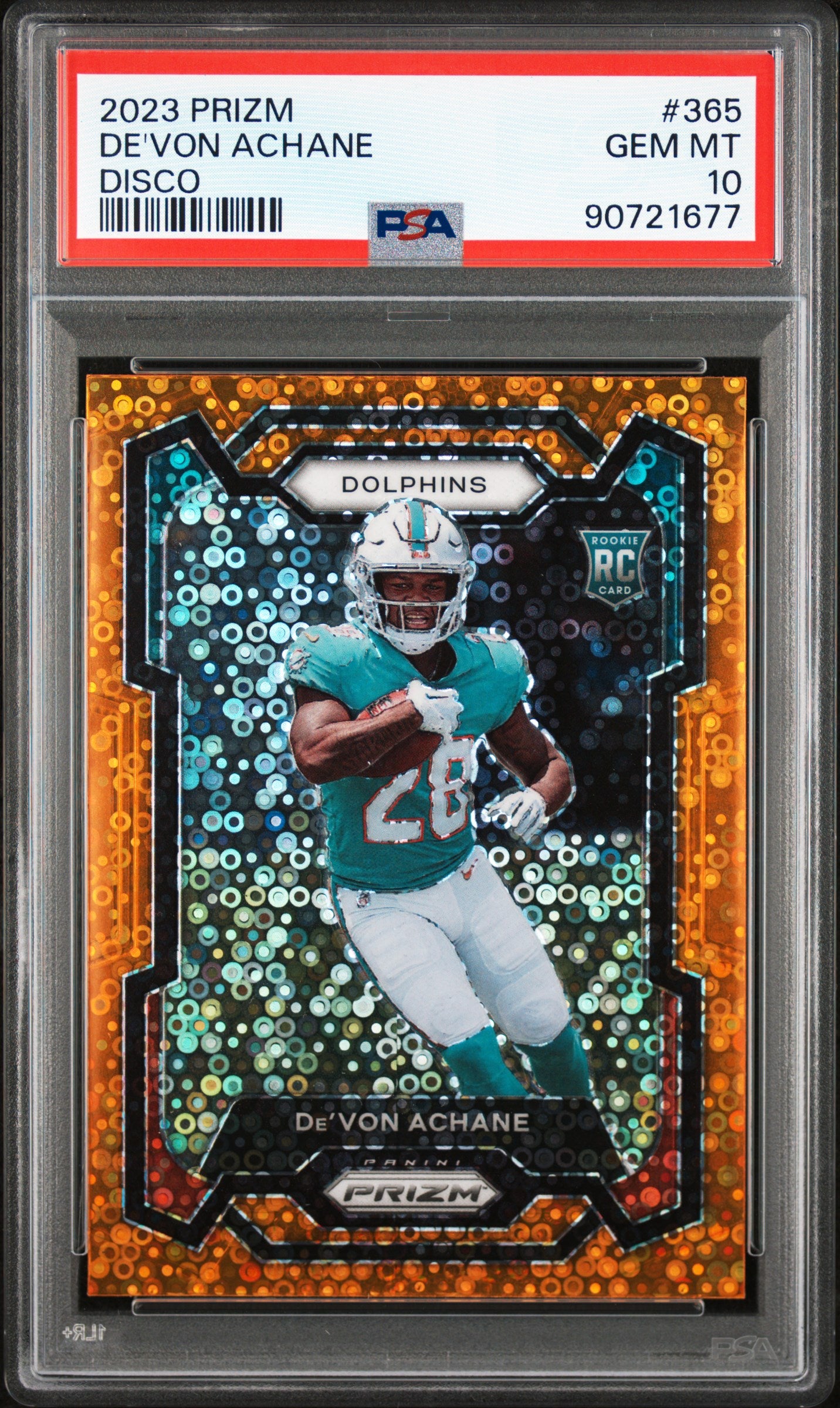 De'Von Achane 2023 Panini Prizm #365 Disco Prizm PSA 10