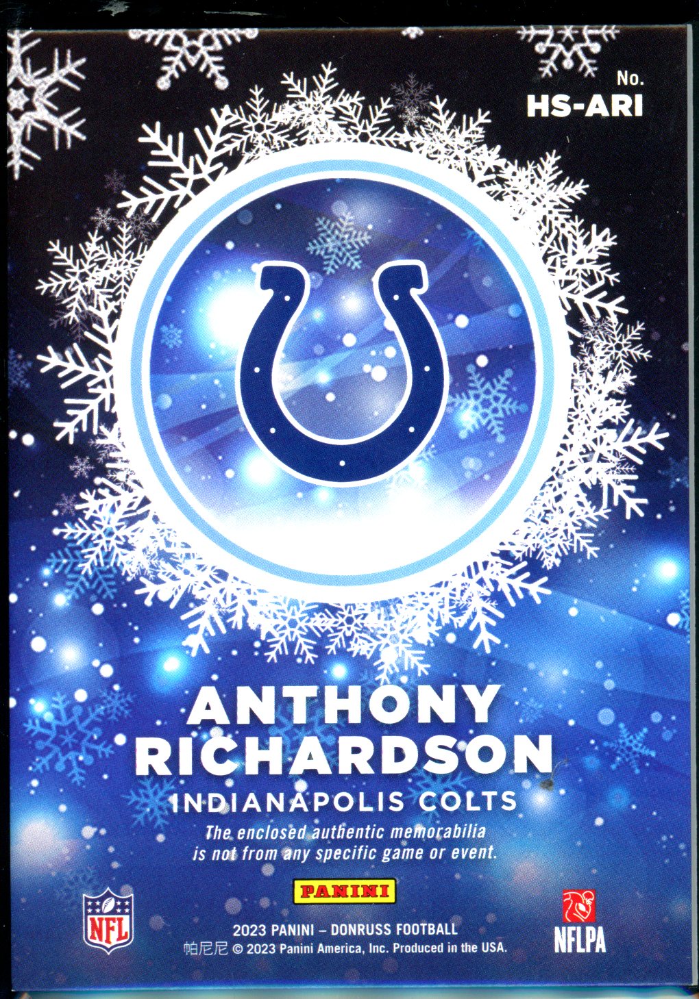 Anthony Richardson 2023 Donruss #HS-ARI Rookie Holiday Sweater Relics