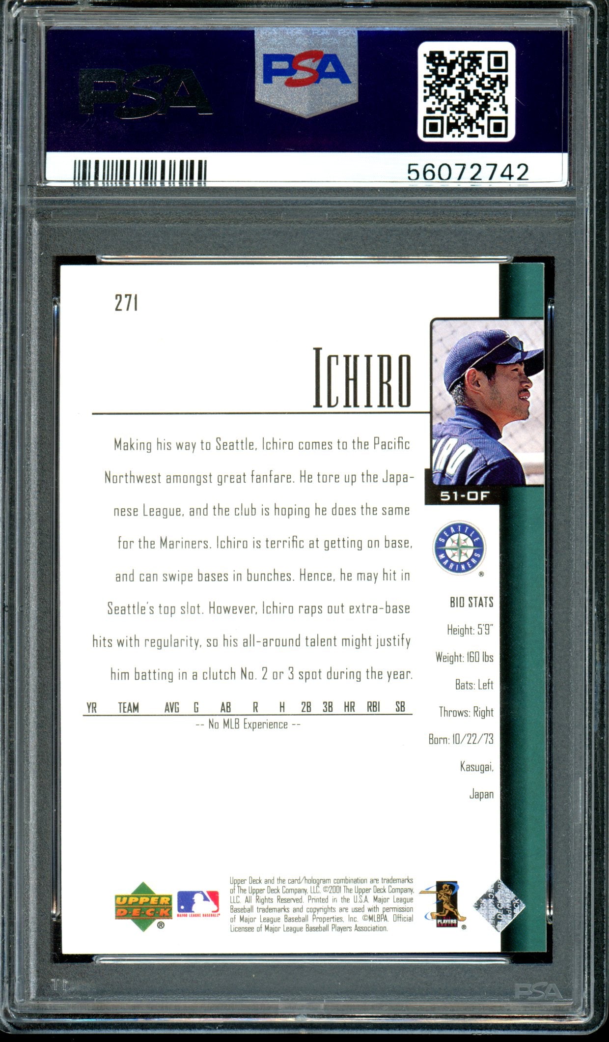 Ichiro 2001 Upper Deck #271 PSA 9