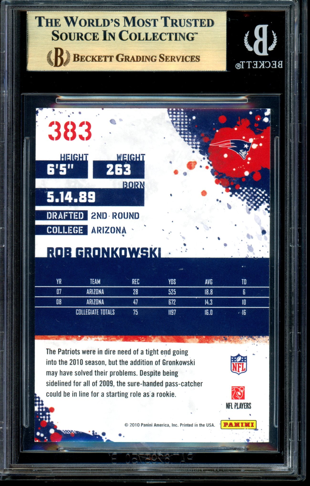 Rob Gronkowski 2010 Score #383 BGS 9.5