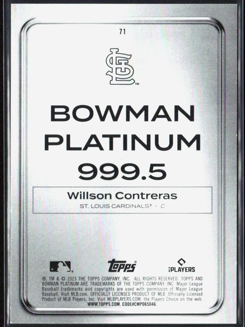 Willson Contreras 2023 Bowman Platinum #71 Platinum Bar Foil #/75