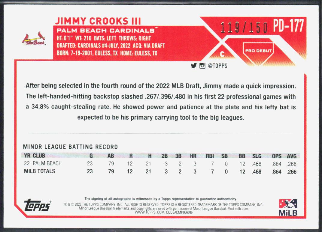 Jimmy Crooks III 2023 Topps Pro Debut #PD-177 Blue #/150