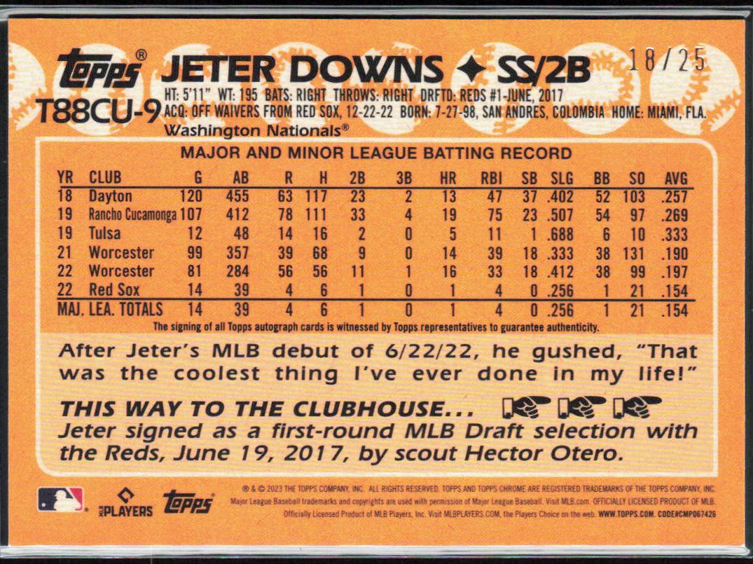 Jeter Downs 2023 Topps Update #T88CU-9 35th Anniversary Orange /25