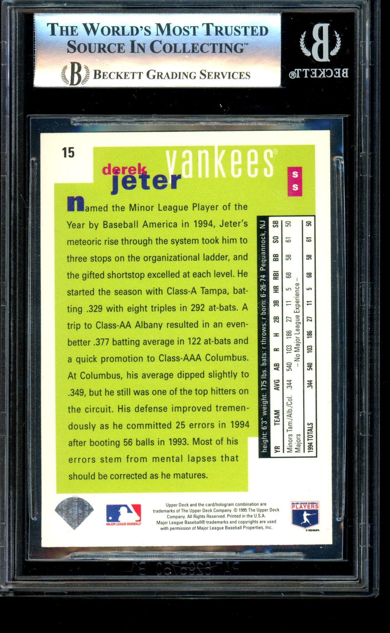 Derek Jeter 1995 Collector's Choice #15 Silver Signature BGS 8.5