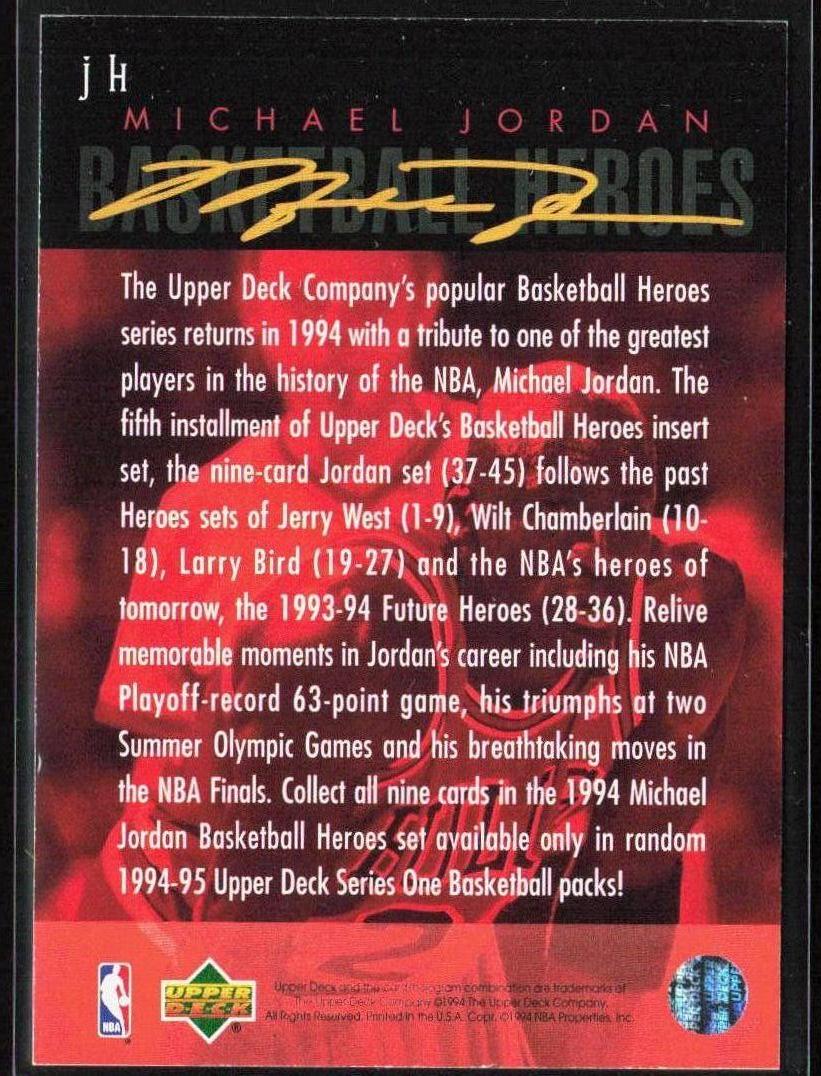 Header Card 1994-95 Upper Deck #JH Basketball Heroes: Michael Jordan