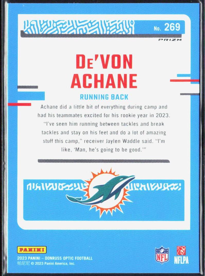 De'Von Achane 2023 Donruss Optic #269 Blue Hyper