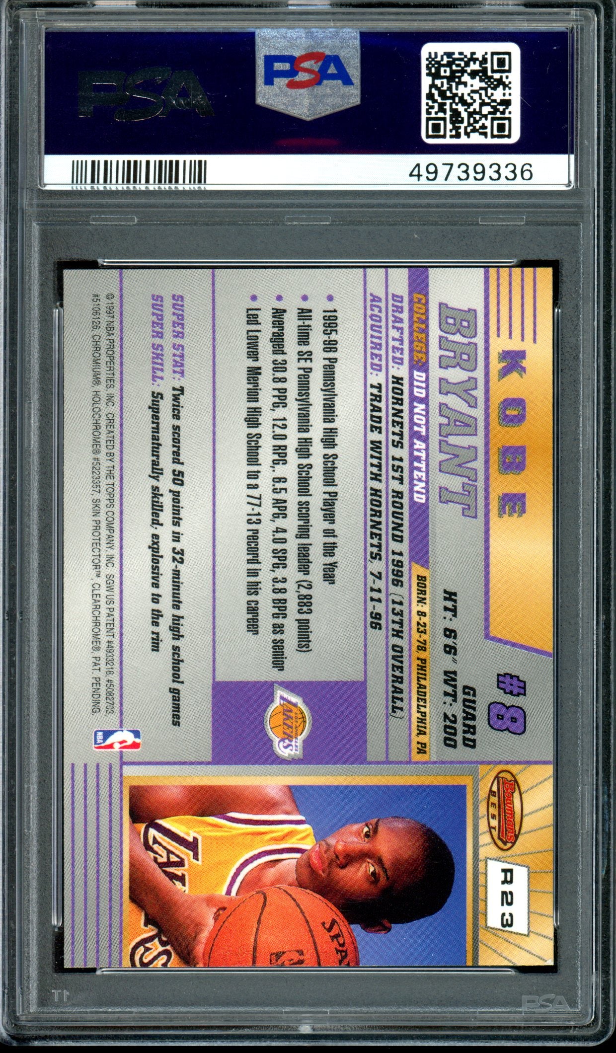 Kobe Bryant 1996 Bowman'S Best Rookie #R23 PSA 9