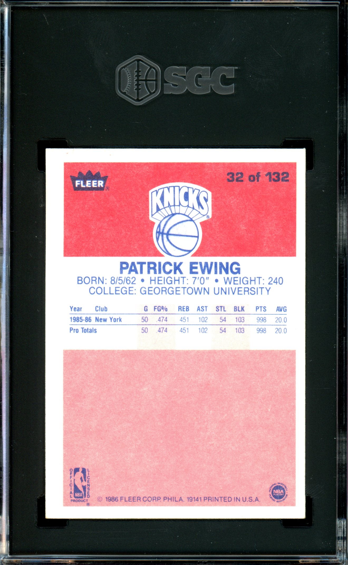 Patrick Ewing 1986-87 Fleer #32 SGC 8