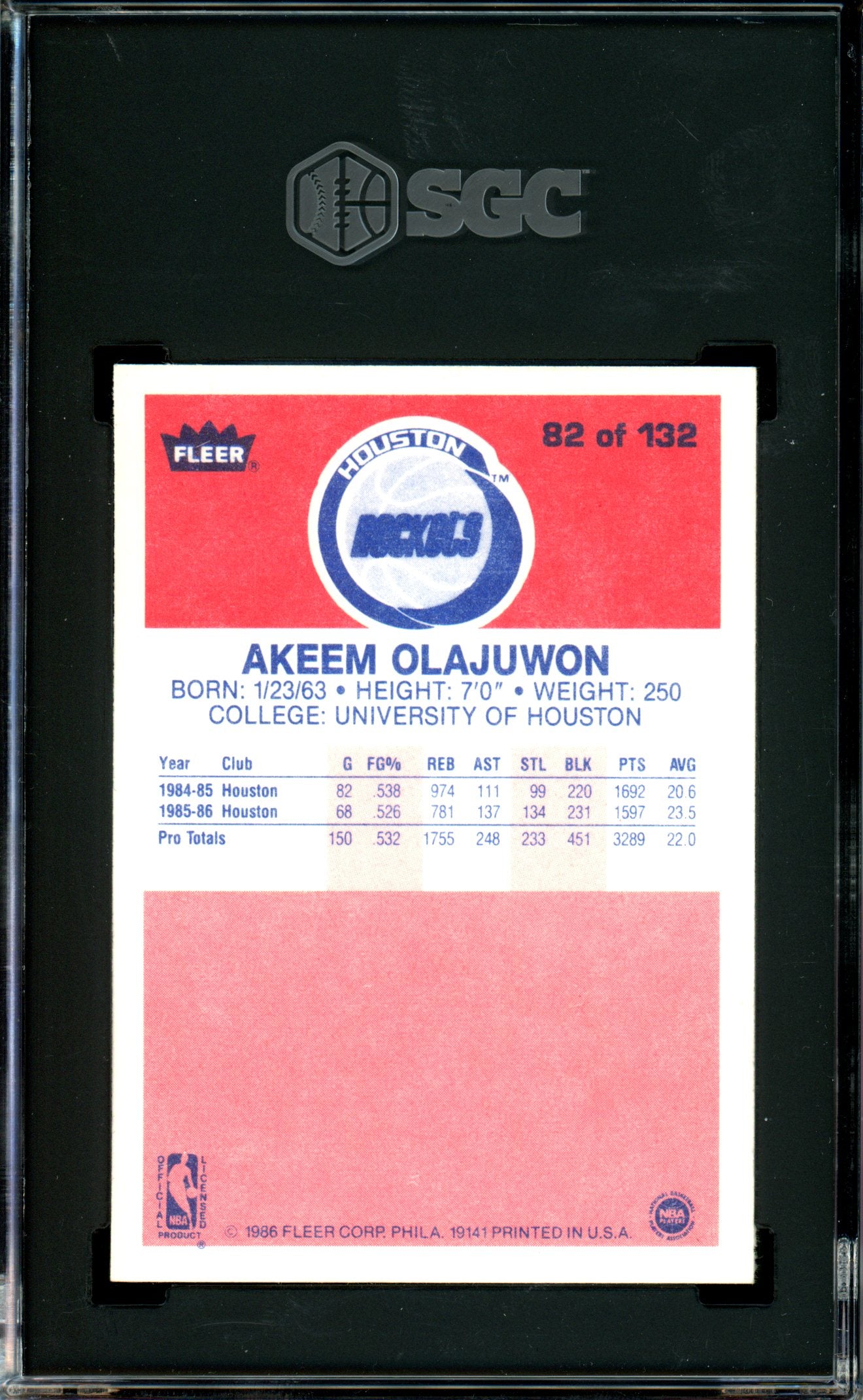 Akeem Olajuwon 1986-87 Fleer #82 SGC 7.5