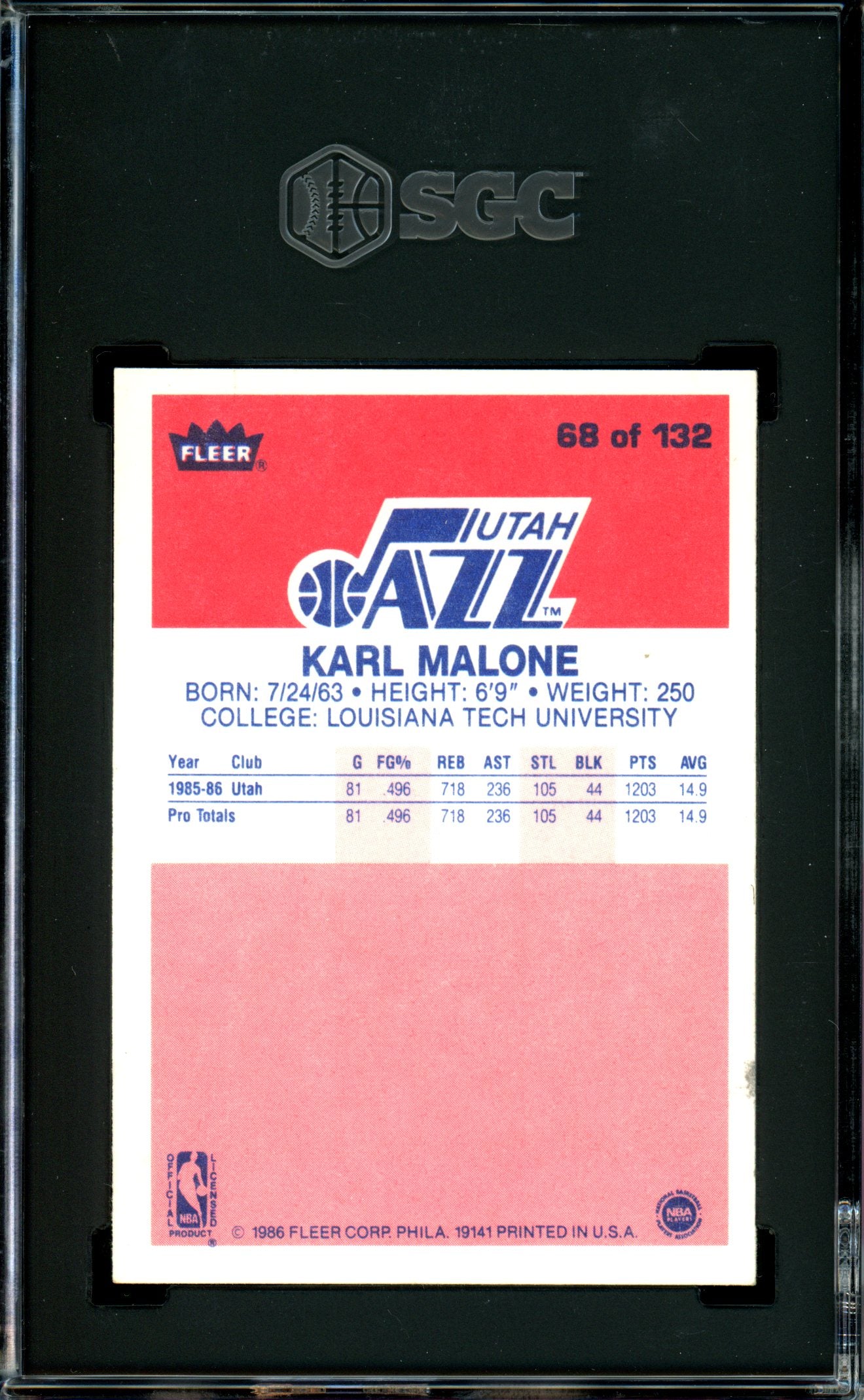 Karl Malone 1986-87 Fleer #68 SGC 7.5