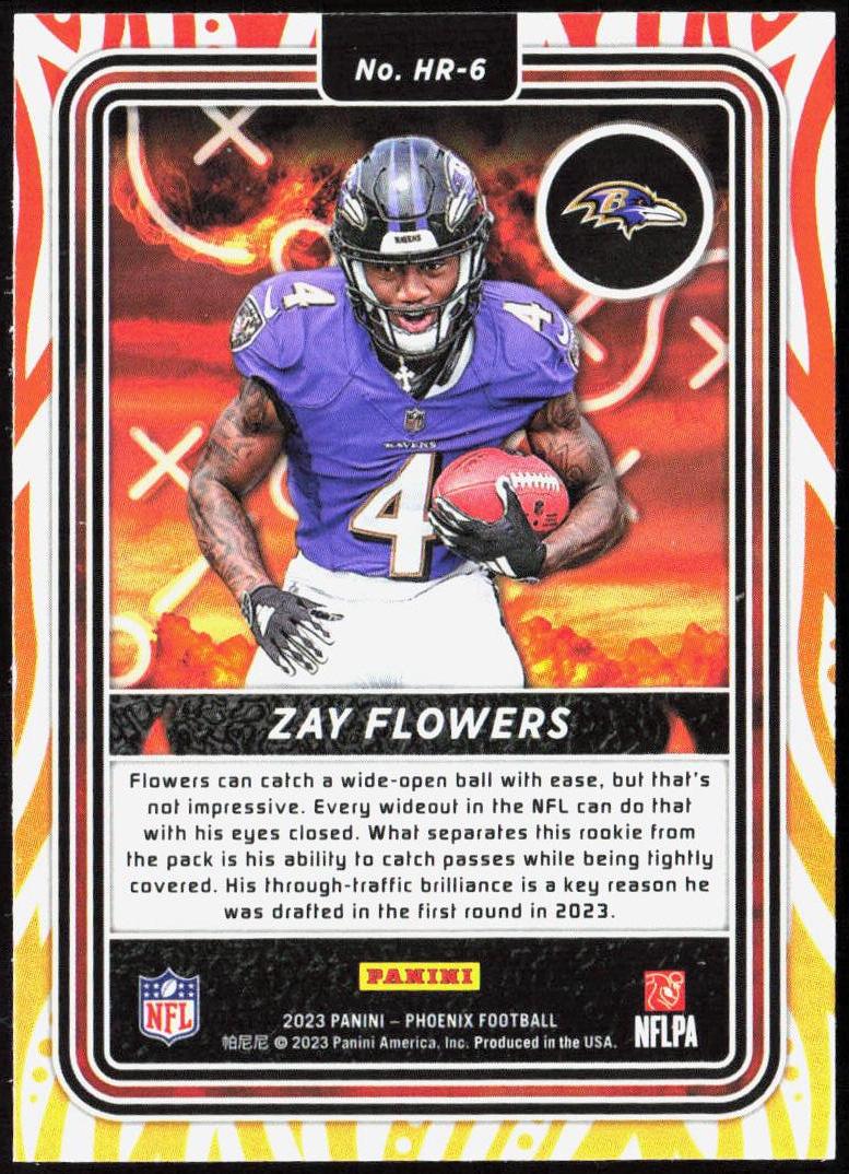 Zay Flowers 2023 Panini Phoenix Rookie Silver Hot Routes Insert HR-6