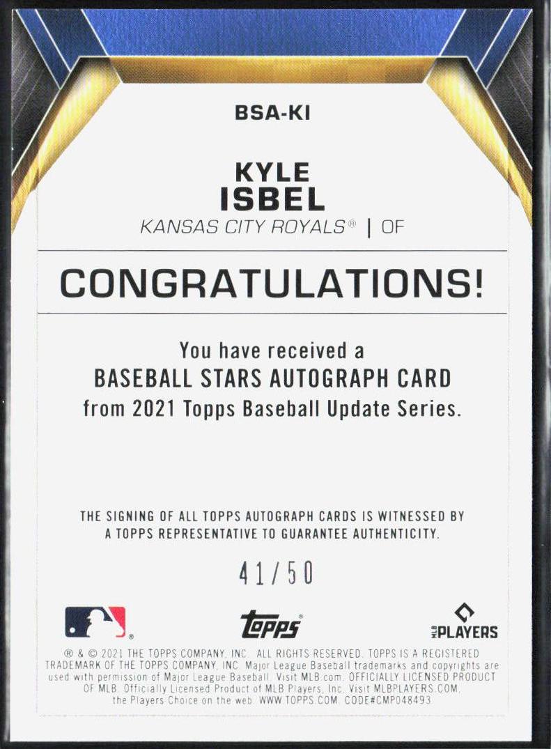 Kyle Isbel 2021 Topps Update #BSA-KI Baseball Stars Autographs Gold #/50