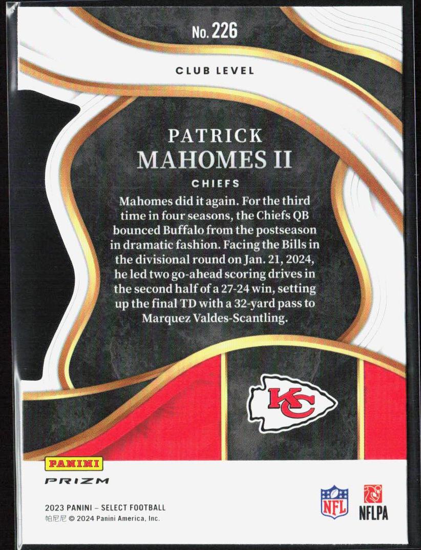 Patrick Mahomes II 2023 Panini Select #226 Red and Yellow Prizms Die Cuts