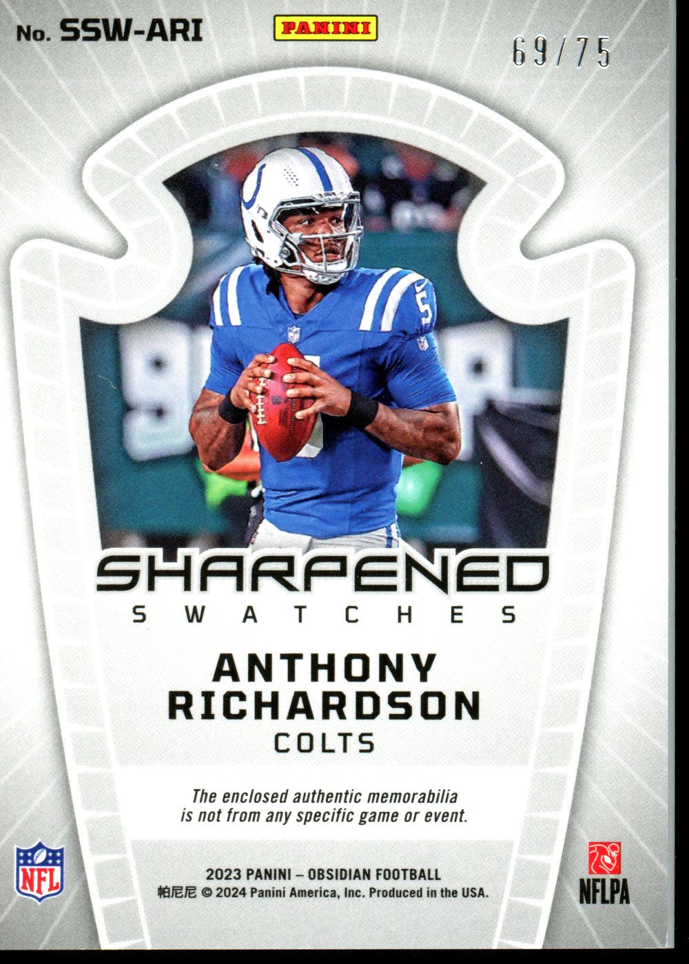 Anthony Richardson 2023 Panini Obsidian #SSW-ARI  Electric Etch Purple /75