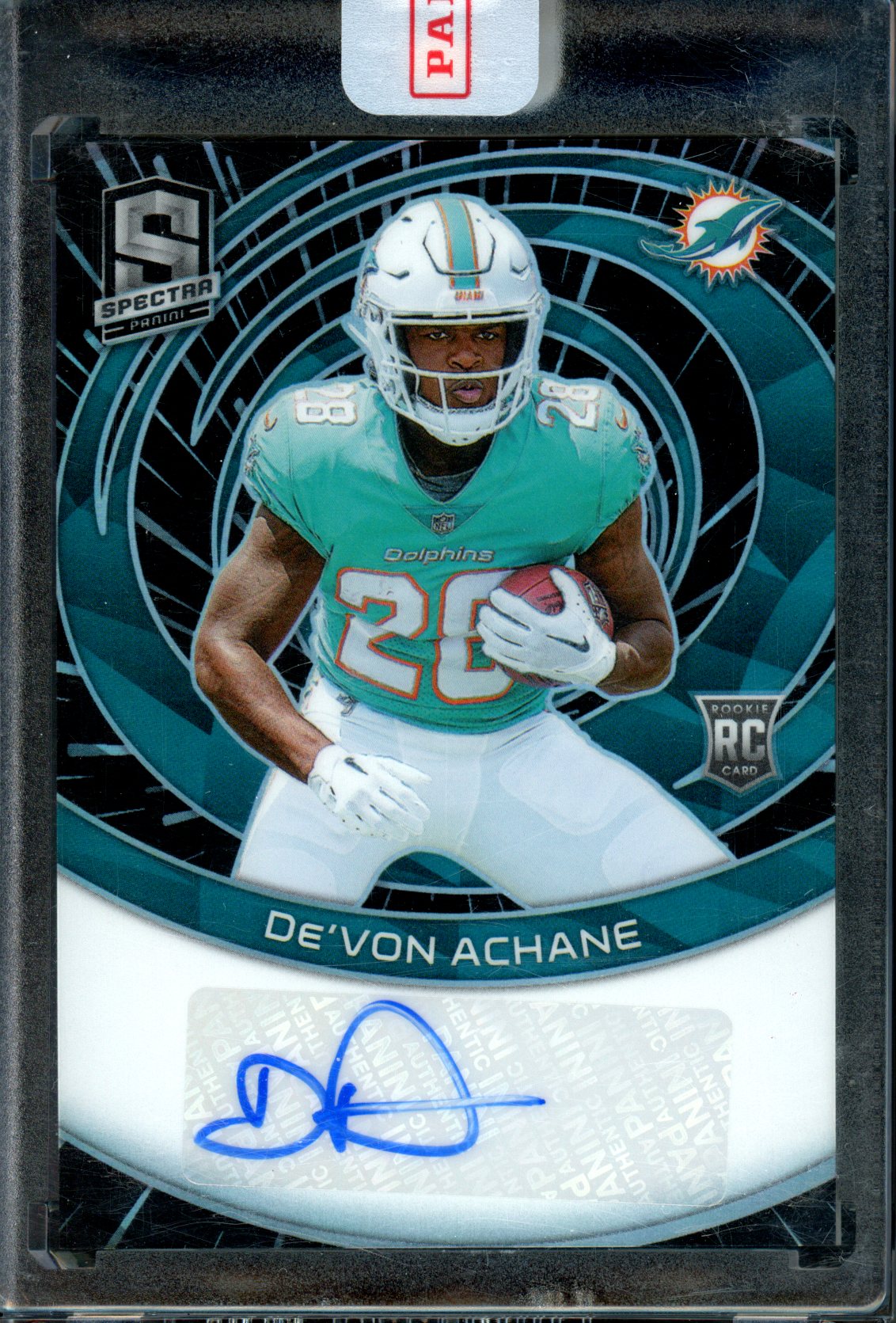 De'Von Achane 2023 Panini Spectra #RAU-DAC Rookie Autographs Hyper #/60