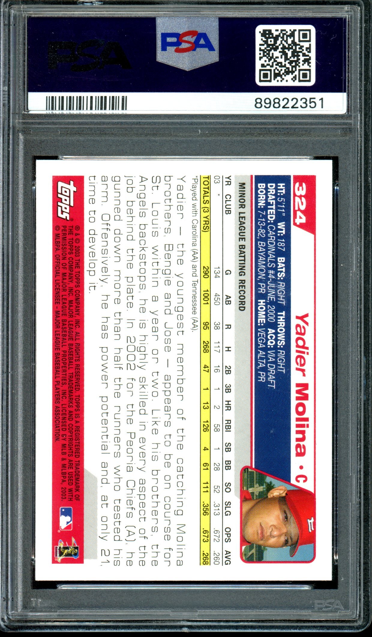 Yadier Molina 2004 Topps 1st Edition #324 PSA 9