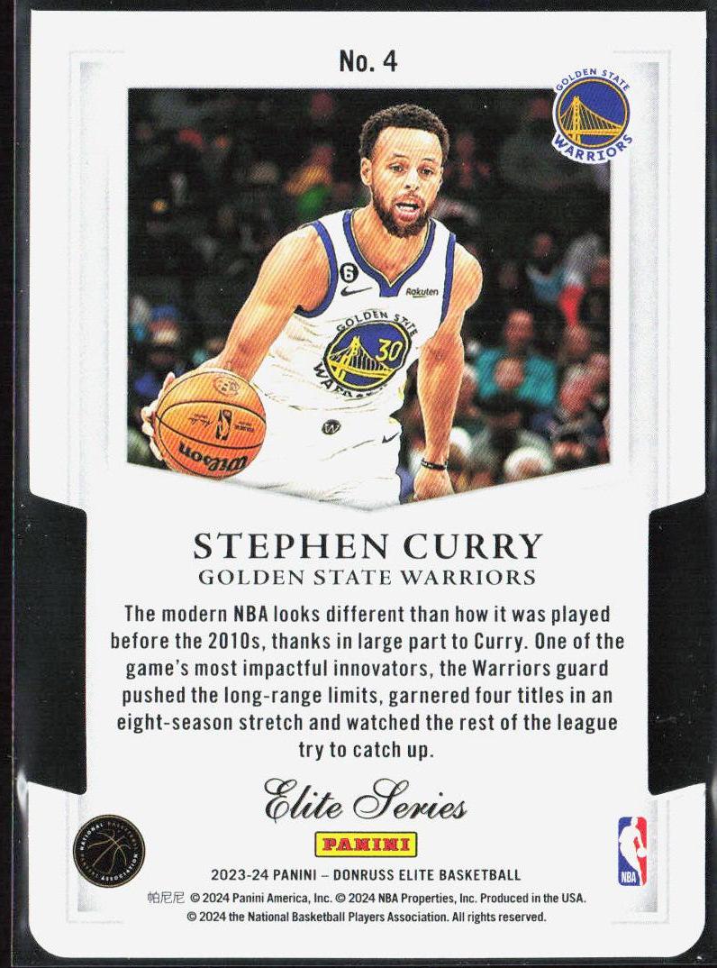 Stephen Curry 2023-24 Donruss Elite #4 Elite Series Orange Die Cut