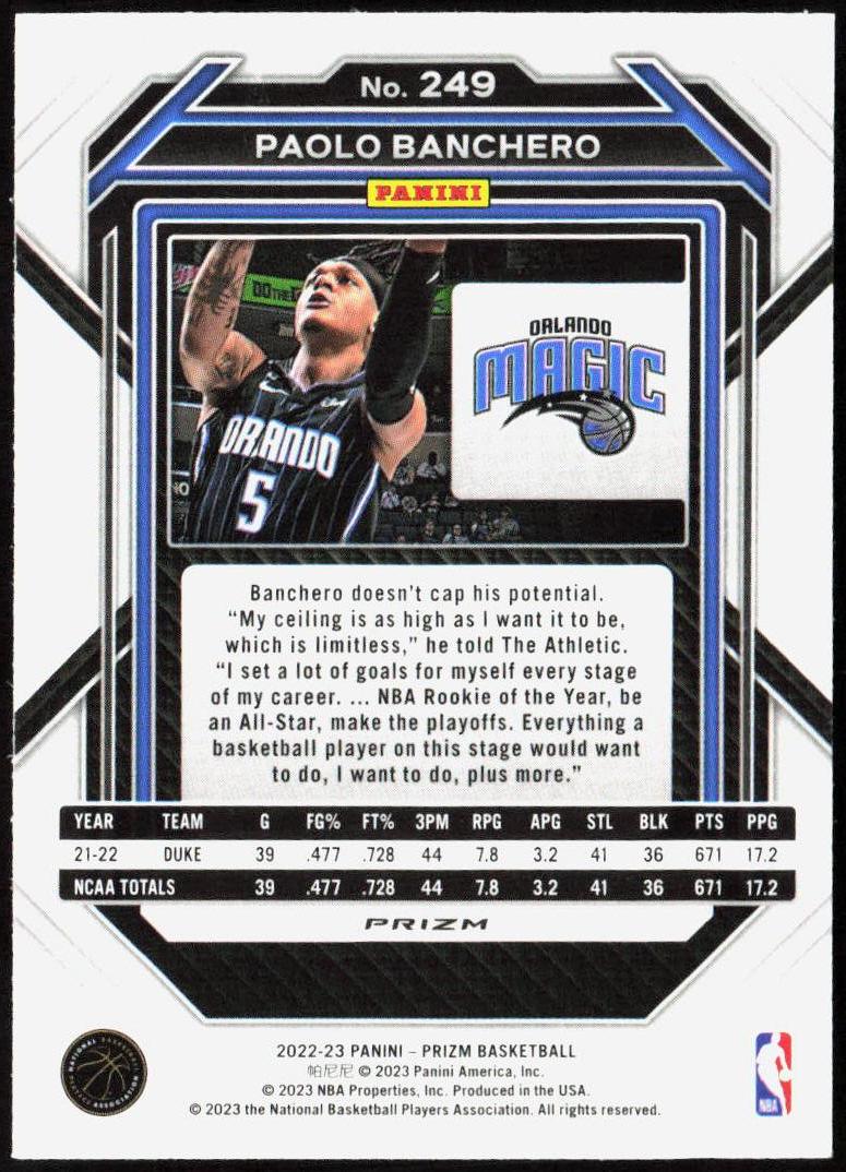 Paolo Banchero 2022-23 Panini Prizm #249 Prizms Ice