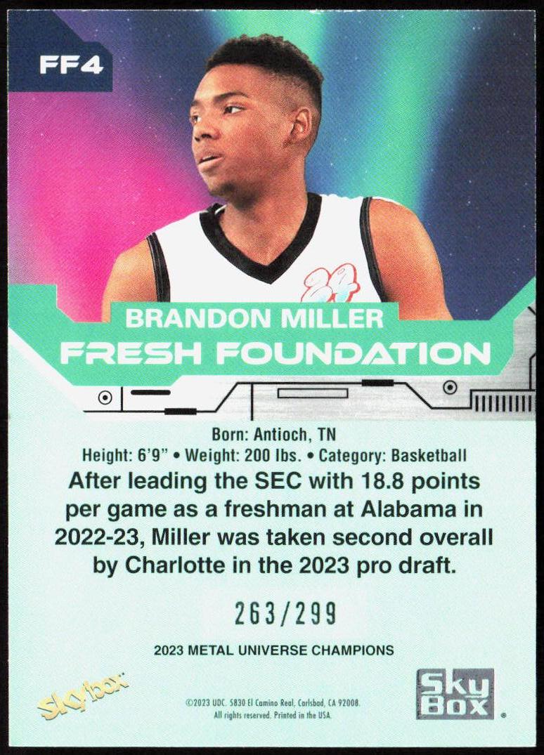 Brandon Miller 2023 SkyBox Metal Universe #FF4 Fresh Foundation Silver Dots /299