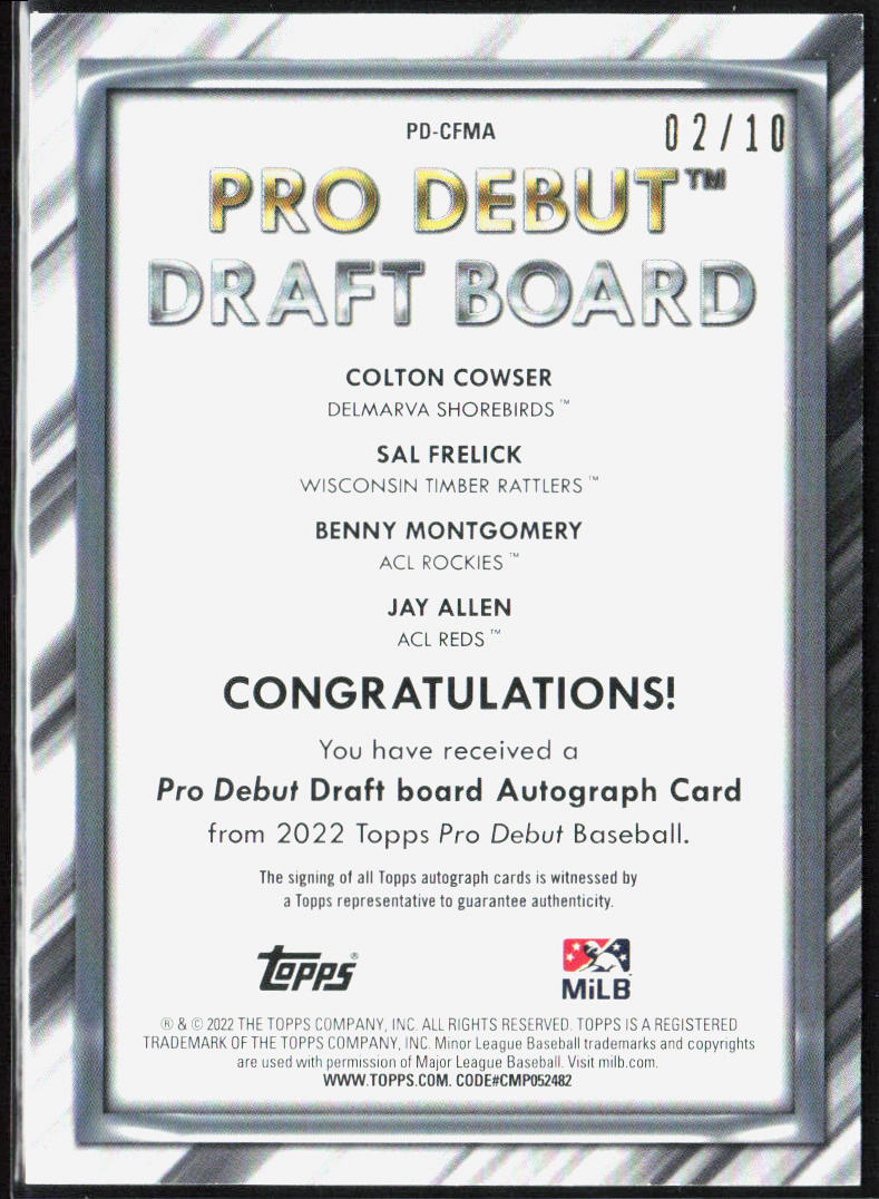 Allen /Cowser /Montgomery/Frelick 2022 Topps Pro Debut #PD-CFMA Quad Auto /10