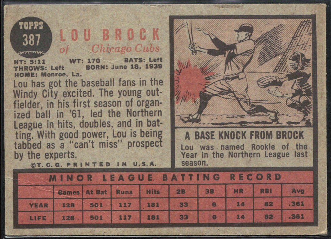 Lou Brock 1962 Topps #387