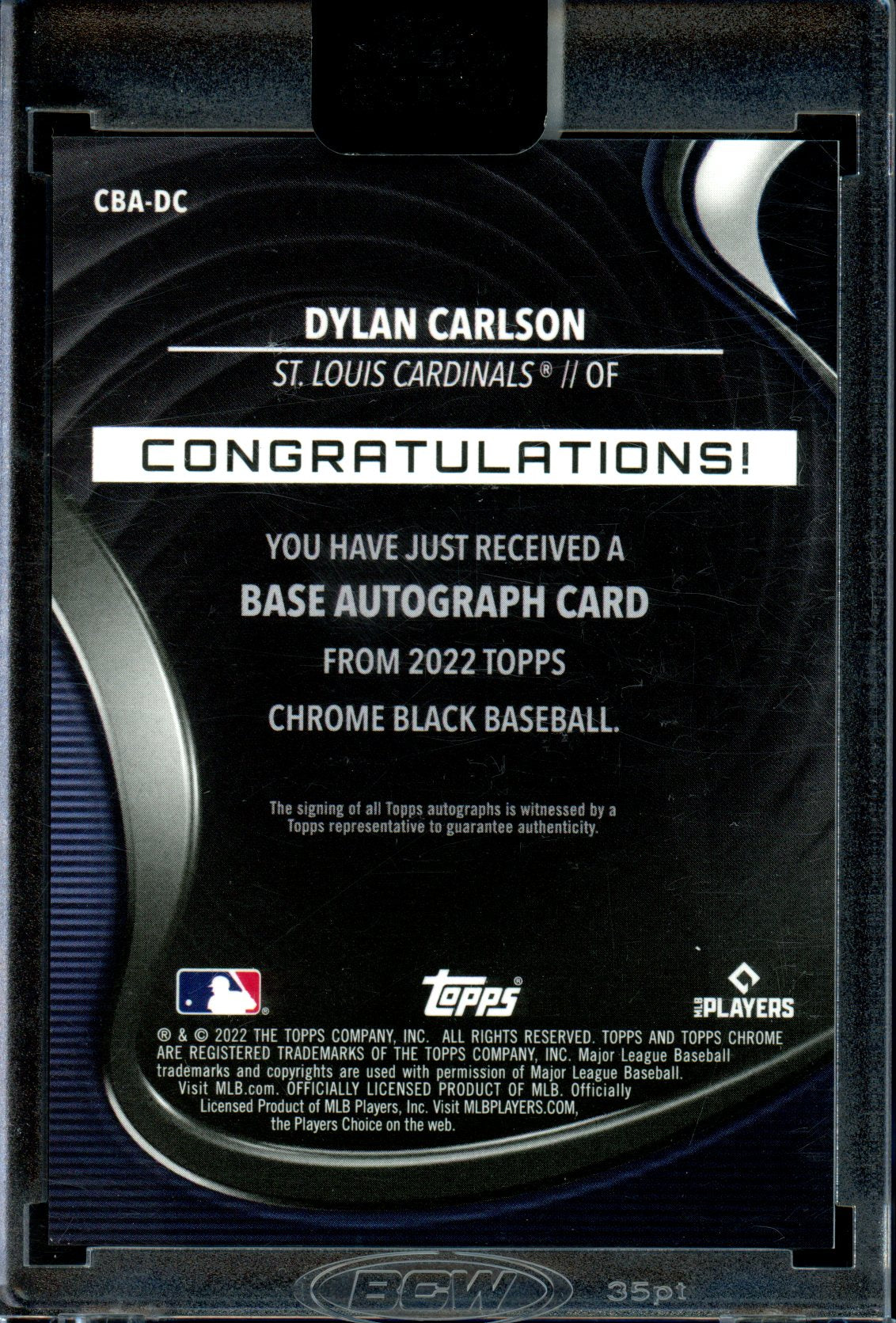 Dylan Carlson 2022 Topps Chrome Black #CBA-DC Autographs Refractors #/150