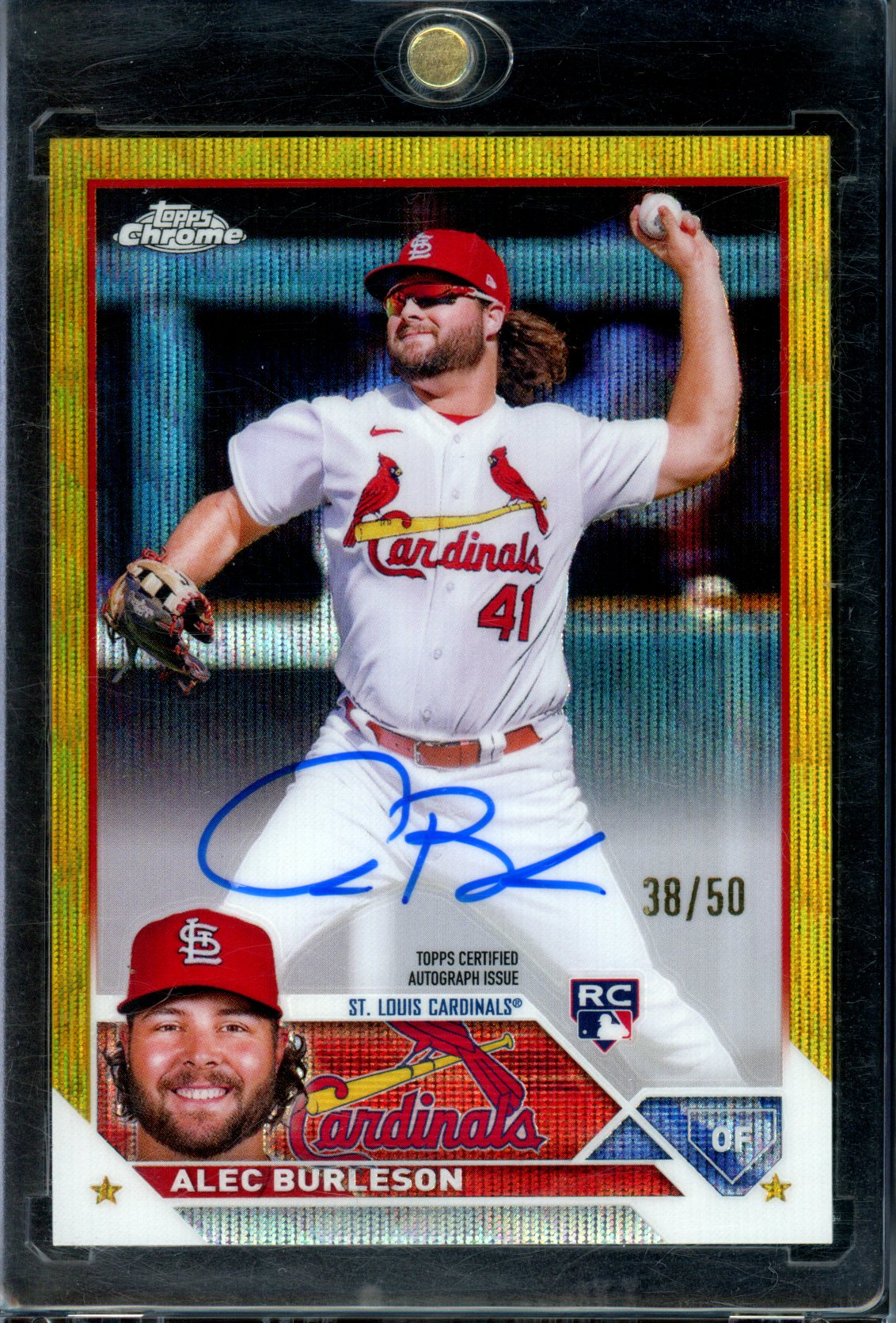 Alec Burleson 2023 Topps Chrome #RA-AB Rookie Autographs Gold Wave #/50