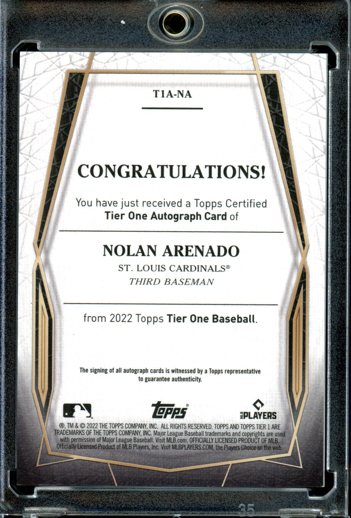 Nolan Arenado 2022 Topps Tier One - Tier One Autographs #T1A-NA