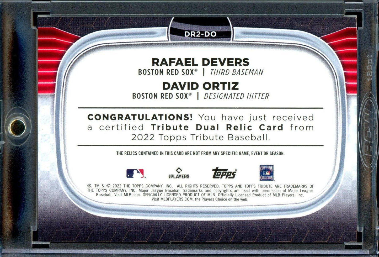 Rafael Devers / David Ortiz 2022 Topps Tribute #DR2-DO Dual Relics 2 Orange #/25