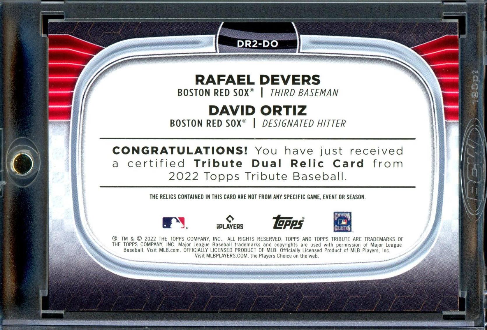 Rafael Devers / David Ortiz 2022 Topps Tribute #DR2-DO Dual Relics 2 Orange #/25