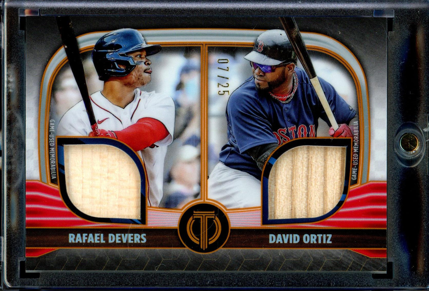 Rafael Devers / David Ortiz 2022 Topps Tribute #DR2-DO Dual Relics 2 Orange #/25