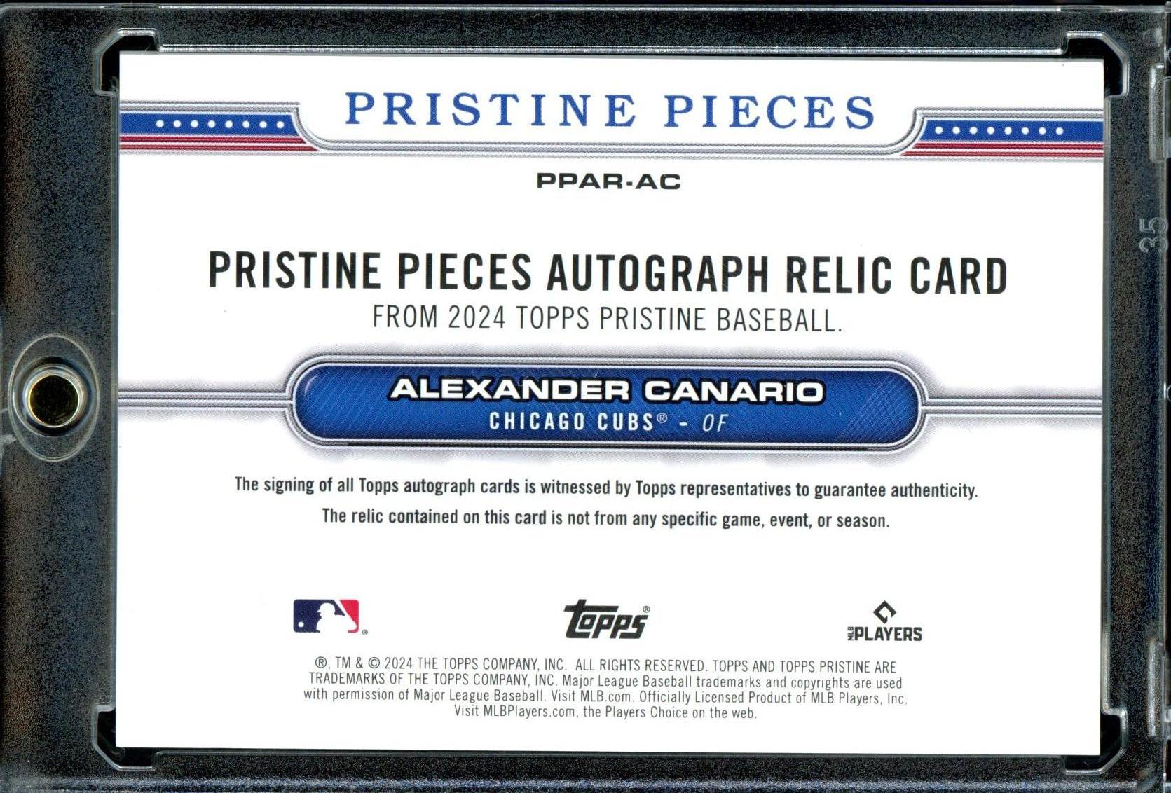 Alexander Canario 2024 Topps Pristine #PPAR-AC Pristine Pieces Autograph Relics