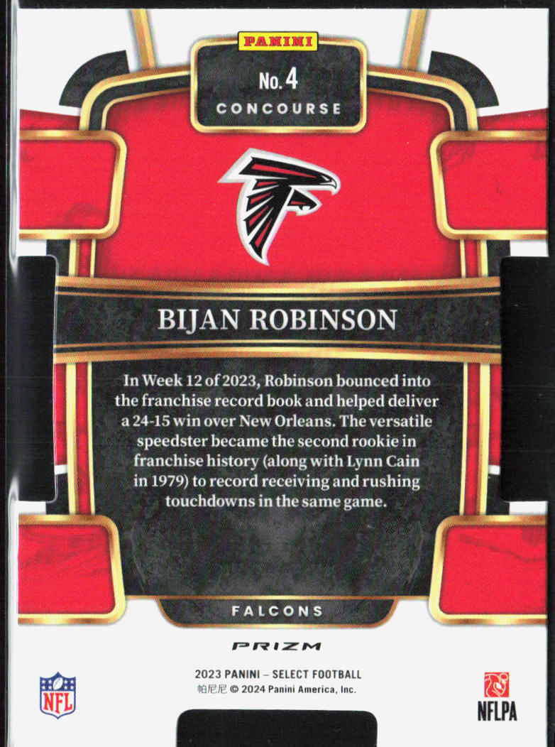 Bijan Robinson 2023 Panini Select #4 Red and Yellow Prizms Die Cuts