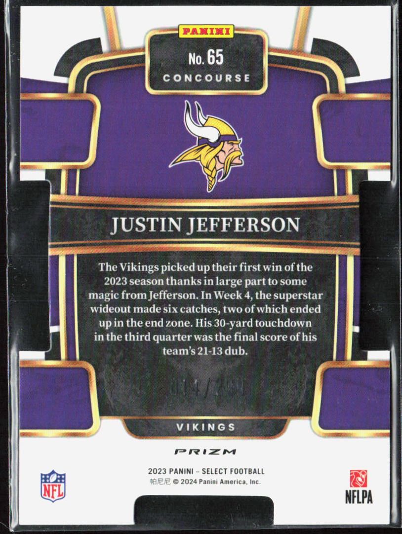 Justin Jefferson 2023 Panini Select #65 Copper Prizms Die Cuts #/299