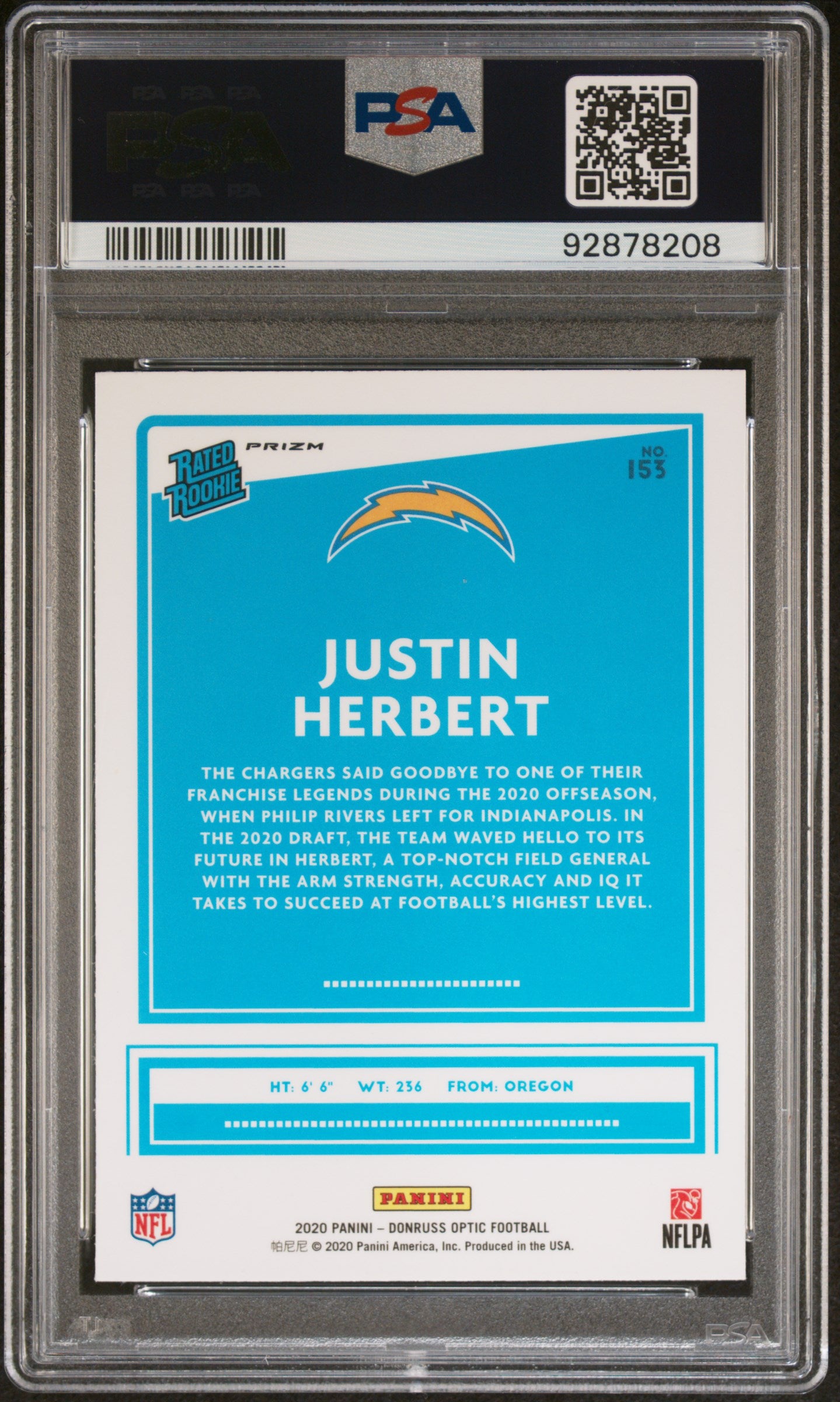 Justin Herbert 2020 Panini Donruss Optic #153 Holo PSA 9