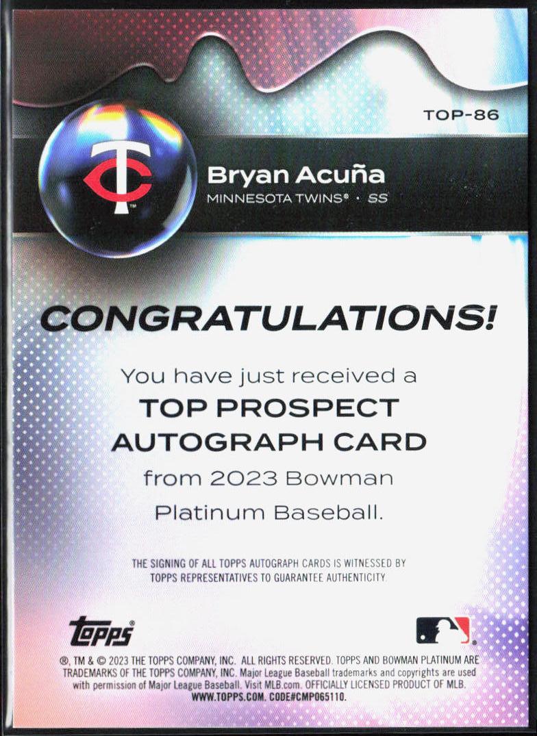 Bryan Acuña 2023 Bowman Platinum #TOP-86 Top Prospects